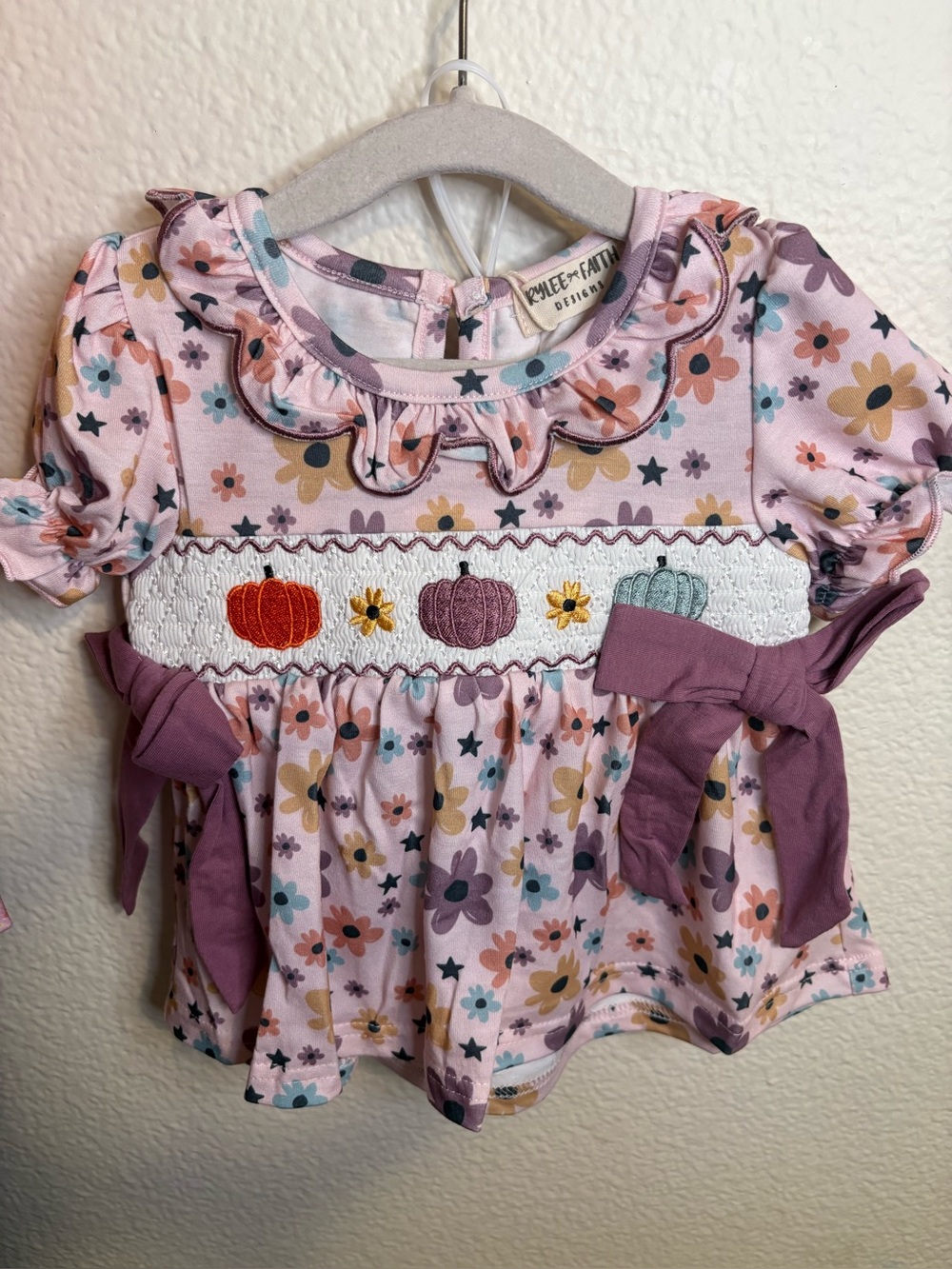Smocked Pumpkin Floral Top and Bummies